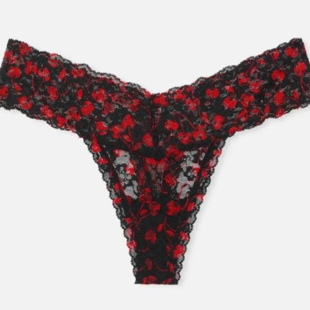Victoria's Secret Lace Thong Panty Black Cherries Size XL New
